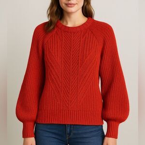 Madewell Pullover Sweater Womens Balloon Sleeve Red Fall Knit Cotton XXS